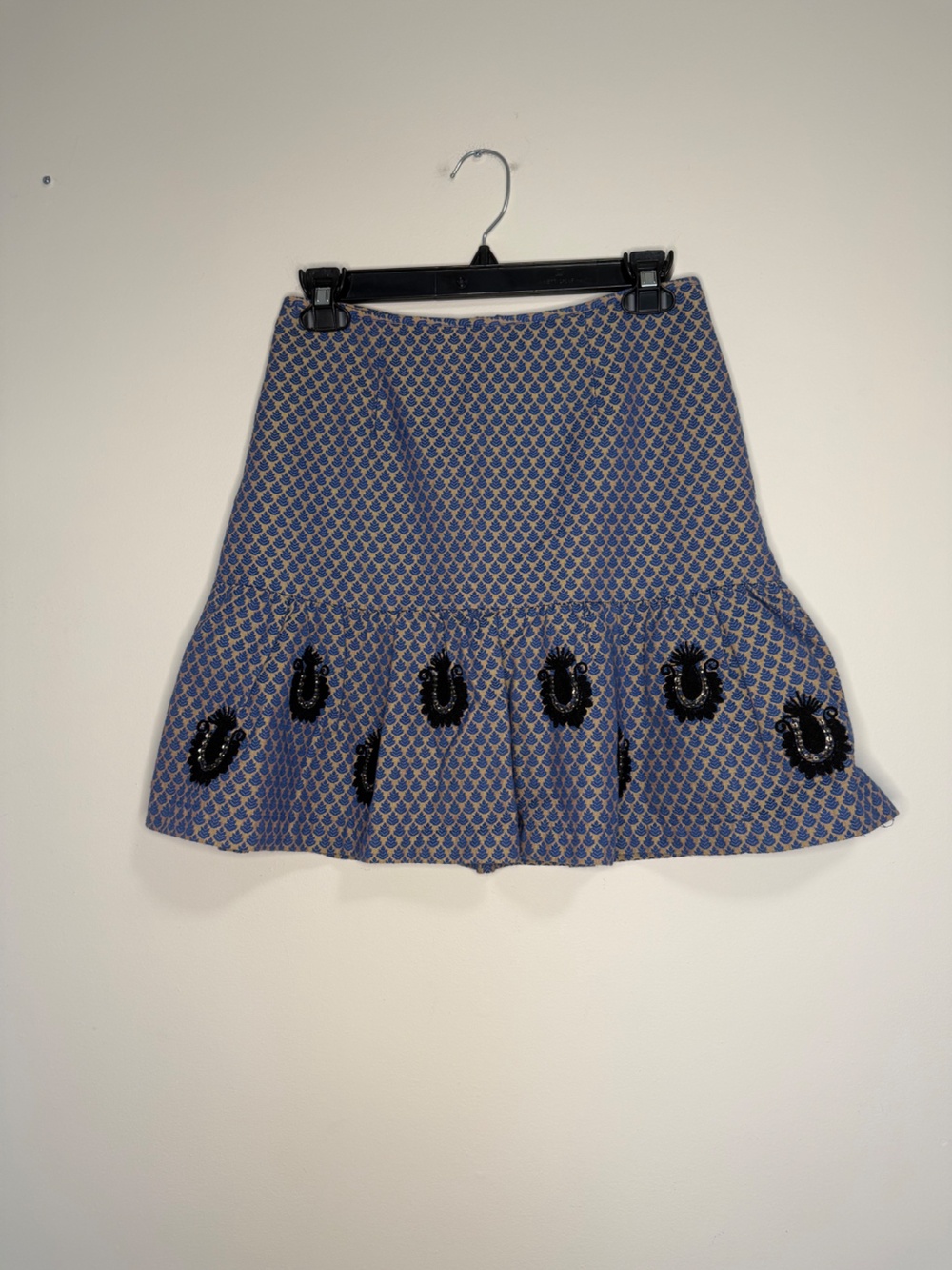 Leifsdottir Horseshoe Embellished Skirt Blue Tan 2 Petite Womens